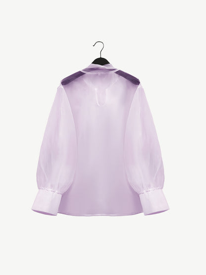 Elegant Plus Size Women'S Blouse with Sexy Bow Collar, Bubble Sleeves, and Pearl Accents - Chic Solid Color Non-Stretch Fabric for All Seasons, Plus Size Blouses