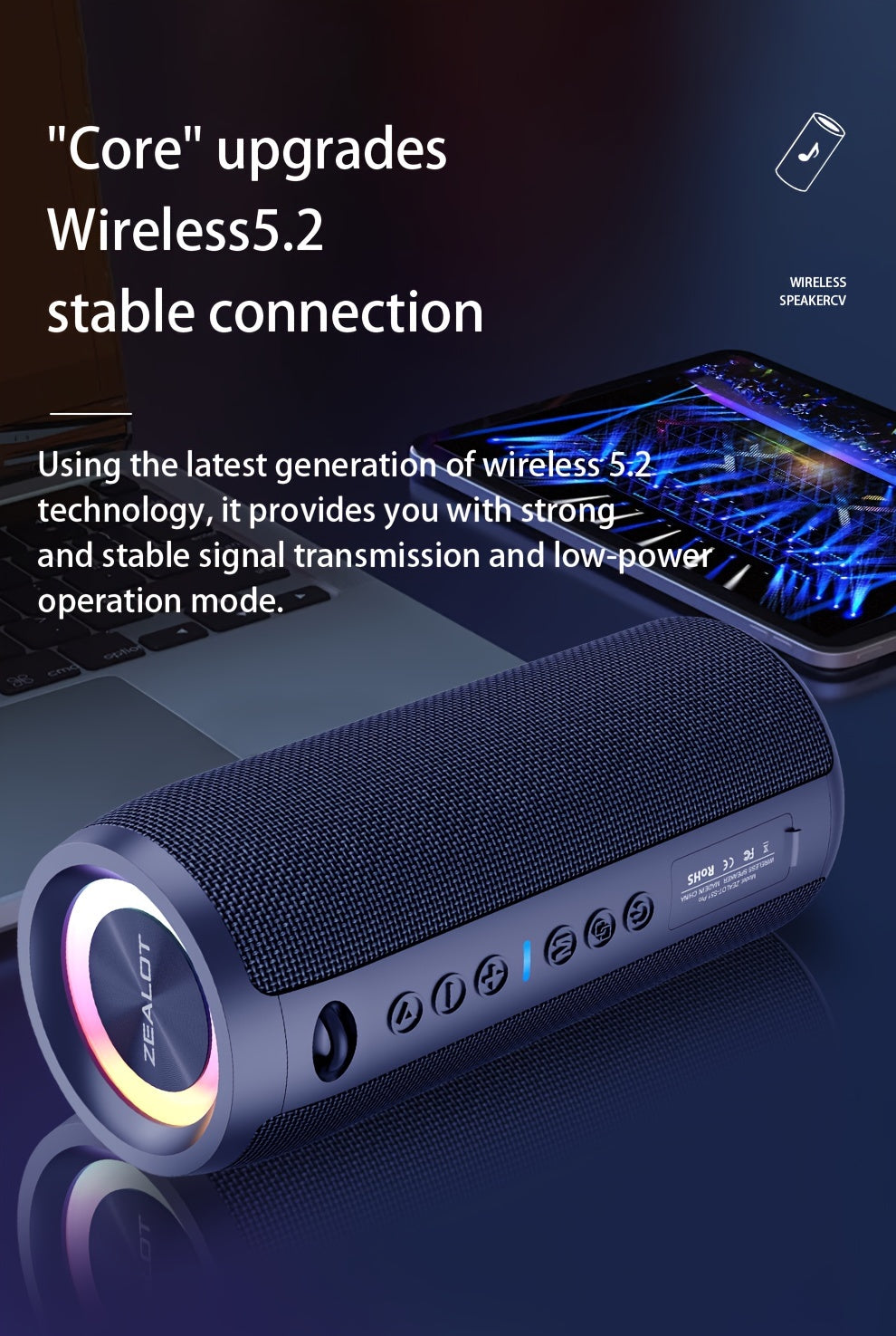 ZEALOT S51 Pro 40W Wireless Speakers - 16Hrs Playtime, Dual Pairing, Booming Bass, Waterproof IPX5, Portable with Handle, USB-C Charging, 7.2 Surround Sound, 40W Power, for Home, Car, Camping, Travel - Ideal Christmas Gift