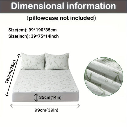 1pc 100% Bamboo Fiber Mattress Protector 250gsm - Cooling Breathable Bed Cover with 3D Air Layer, Green, Machine Washable Polyurethane Filling for Pressure Relief & Temperature Regulation, Bed Comfort Enhancement, Stylish Bed