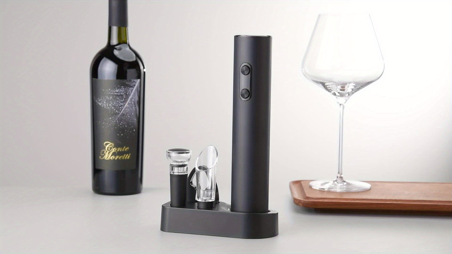 Electric Wine Opener - Single or 5-piece set with vacuum sealer and pourer, automatic brush bar tool kit for home, party, gifts.