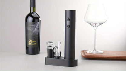 Electric Wine Opener - Single or 5-piece set with vacuum sealer and pourer, automatic brush bar tool kit for home, party, gifts.