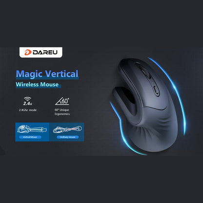 DAREU Ergonomic Wireless Vertical Mouse with USB Receiver – Right-Hand Design for Wrist Comfort, 2.4GHz Connectivity, Black with Teal Accents, Ideal for Office, Home, and Multi-Device Use, Ergonomic Mouse, DAERU