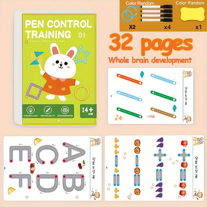 Reusable Magic Practice Copybook Set for Kids,Pen Control Training and Drawing Education Workbook, with Erasable Pen and Refills,Learning Writing Skills Development,Classroom Education