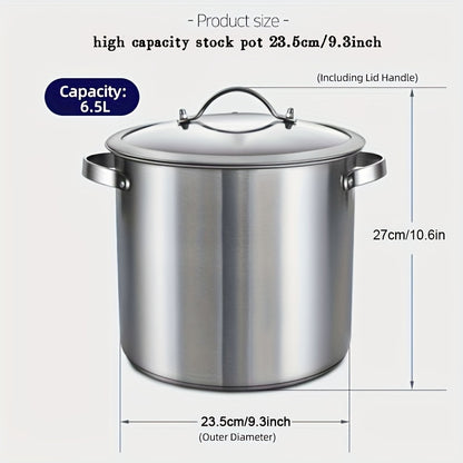 PureCook IH Stainless Steel High Pot 6/15L with Double Handle and Tempered Glass Lid - Suitable for Stew, Soup & Induction Cooking - Durable Food Grade, Even Heating, Thick Material, Non-Toxic, Cool Touch Handle, Perfect Kitc
