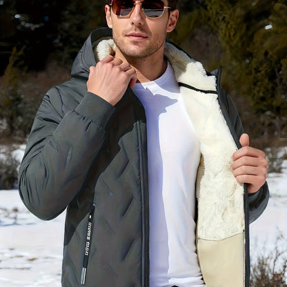 Men'S Heavyweight Winter Jacket - Windproof Cold Weather Coat with Full-Zip Closure, Hooded Insulated Outerwear - Thick Fleece-Lined Insulation for Extreme Cold, Zippered Pockets - Ideal for Skiing, Hiking, Commuting - Fall/W