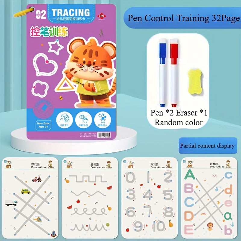 32-Page Reusable Magic Practice Notebook Set | Holistic Brain Development, Pen Control Training and Drawing Education Workbook | Learn Writing Skills, Paper Material, Educational Workbook | Color Pages | Durable Binding