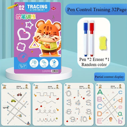 32-Page Reusable Magic Practice Notebook Set | Holistic Brain Development, Pen Control Training and Drawing Education Workbook | Learn Writing Skills, Paper Material, Educational Workbook | Color Pages | Durable Binding