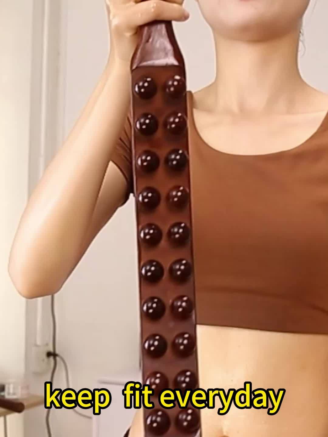1pc 20-Bead Massage Stick with Wooden Handle - Muscle Shaping & Deep Tissue for Back, Neck, Abdomen, Hands, Legs, Waist - Post-Workout Relaxation Tool for Men & Women, Fascial Knife Stick, Body Massager, Ergonomic Design, Nat