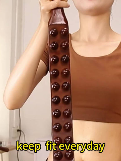 1pc 20-Bead Massage Stick with Wooden Handle - Muscle Shaping & Deep Tissue for Back, Neck, Abdomen, Hands, Legs, Waist - Post-Workout Relaxation Tool for Men & Women, Fascial Knife Stick, Body Massager, Ergonomic Design, Nat