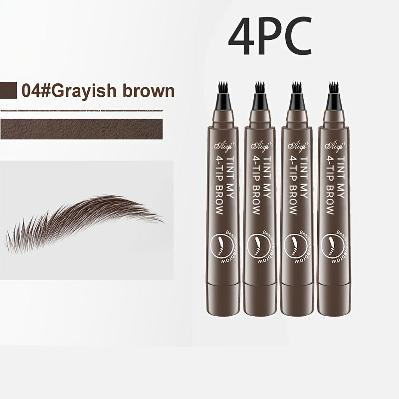 4pcs Professional Makeup Artist Ultra-Fine 4-Branch Eyebrow Pencil, Waterproof & Sweatproof, Natural 3D Wild Brow Look, Realistic Definition, Smudge-Free, Black Set - Perfect Christmas or Birthday Gift