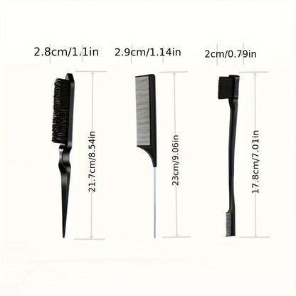 3pcs Hairdressing Tools Hair Styling Comb Set Teasing Hair Brush Rat Tail Comb Edge Brush