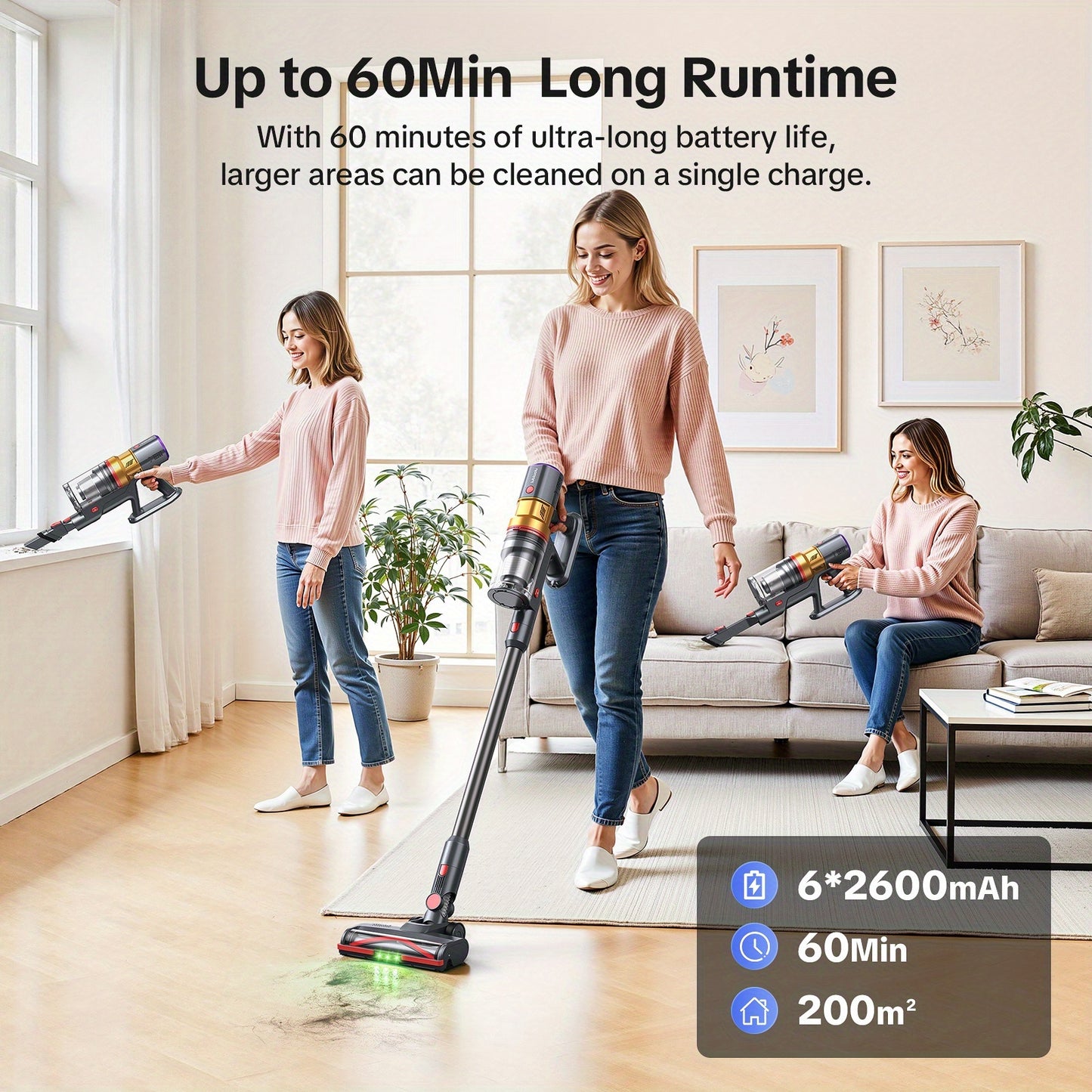 Lubluelu 46000PA Stick Vacuum Cleaner With Self-Empty Station Base, Cordless Vacuum Cleaner With Anti-Tangle Brush And Upgraded Green Light, Wireless Vacuum For Home Pet Hair, Carpet, Hard Floor - X1000