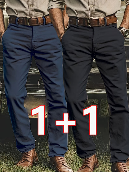 2pcs Men's Stretch Chino Pants - Straight-Leg Business Casual Trousers with Elastic Waistband, All-Season Formal &amp; Everyday Pants for Office, Meetings, and Casual Attire, Modern Pants, Comfortable Fit, Versatile