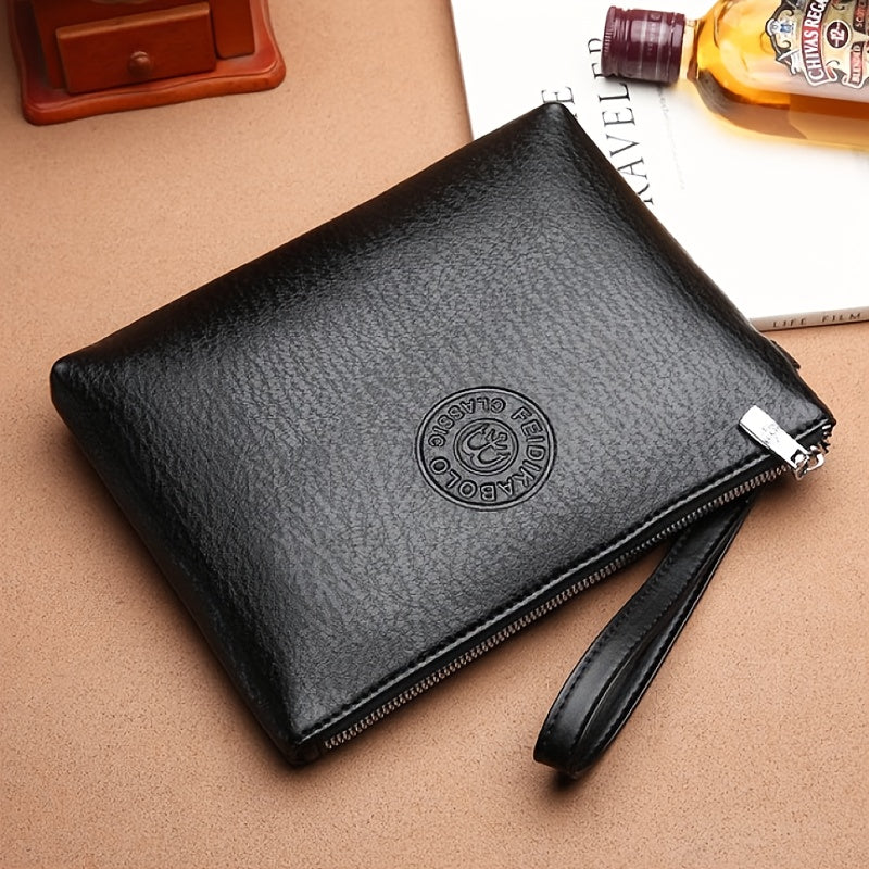 Men's Business Handbag - Large Capacity Multi-Compartment Wallet & Phone Holder with Wrist Strap, Elegant Black Soft Tree-like Texture Design, Golden-Tone Hardware for Daily Commute, Formal Events, Travel - Durable & Stylish