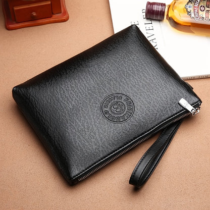 Men's Business Handbag - Large Capacity Multi-Compartment Wallet & Phone Holder with Wrist Strap, Elegant Black Soft Tree-like Texture Design, Golden-Tone Hardware for Daily Commute, Formal Events, Travel - Durable & Stylish