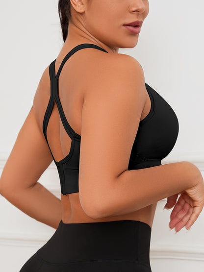 2pcs Stretchy Solid Racer Back Sports Bra, Comfy & Breathable Push Up Fitness Bra, Women's Lingerie & Underwear