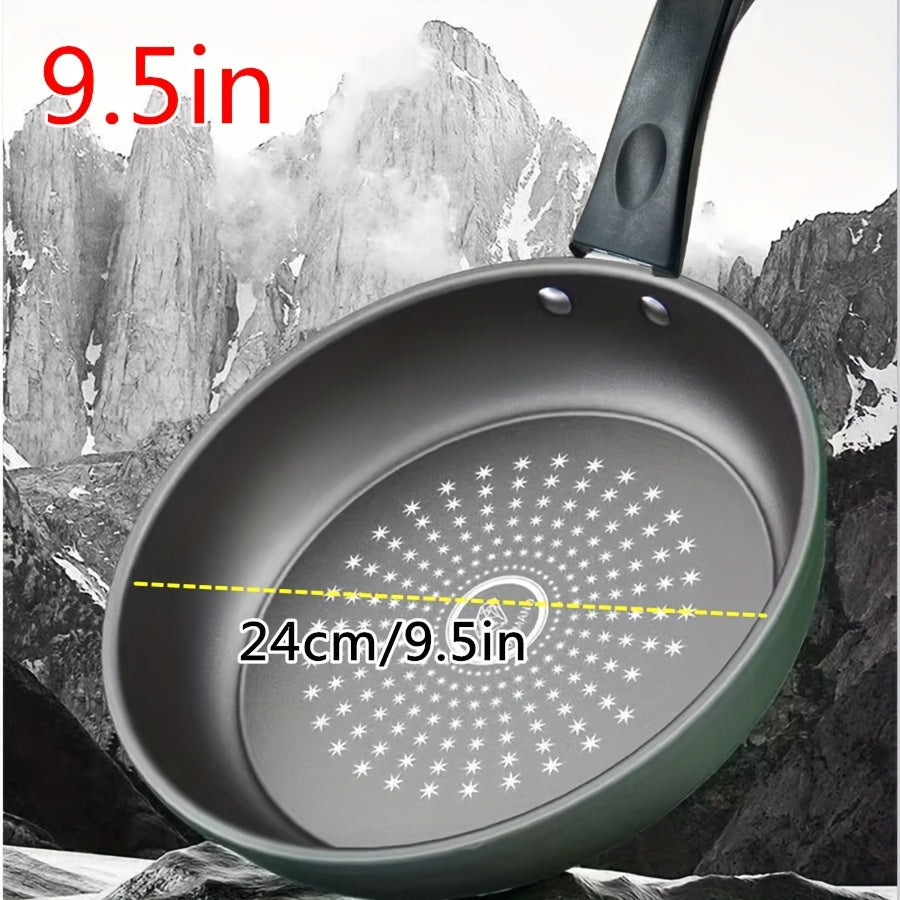 9.5-Inch Non-Stick Skillet, Dishwasher Safe Cast Iron Fry Pan with Mirror Satin Finish, Compatible with Smooth Surface Non-Induction Stovetops, Thick Base Cast Iron Handle, Green Skillet for Eggs, Steak, Pancakes