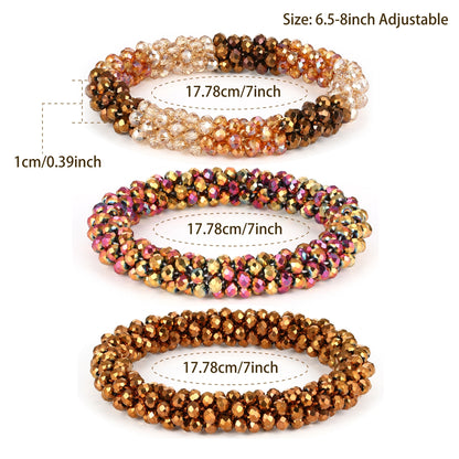 Esbbela 3pcs Bracelet Set Holiday Gift Beaded Artificial Crystal Stackable Strap Set with Elasticity Suitable for Women Men 16.51-20.32cm Daily Vacation