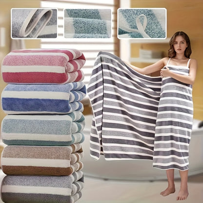 8pcs Set of Lint-Free, Super Absorbent And Super Soft Five-Star Hotel Standard Two-Color Striped Bath Towel Set, Including 2 Large Bath Towels, 2 Large Face Towels And 4 Hand Towels - Quick Drying | with Hanging Loop | Light