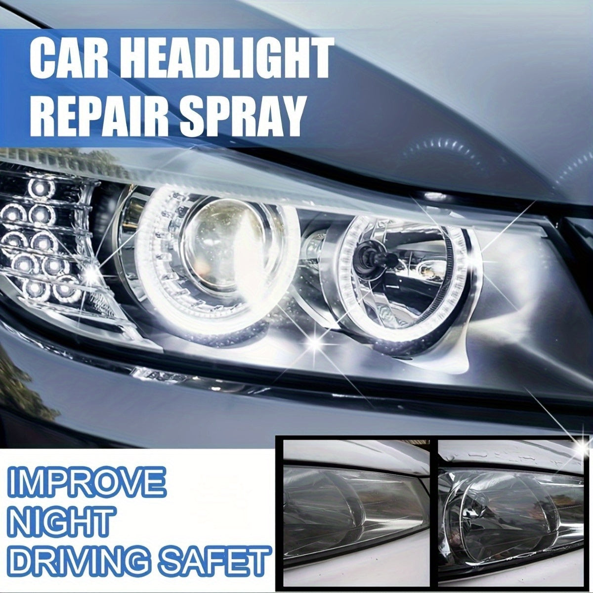 BESPER Car Headlight Restoration Kit with 500ml Restoration Fluid & Fogging Cup - Oxidized Yellowed/Scratched/Blurred Headlight Restoration, Durable Plastic, Easy-Use Design for Enhanced Visibility & Safety, Vehicle Lighting