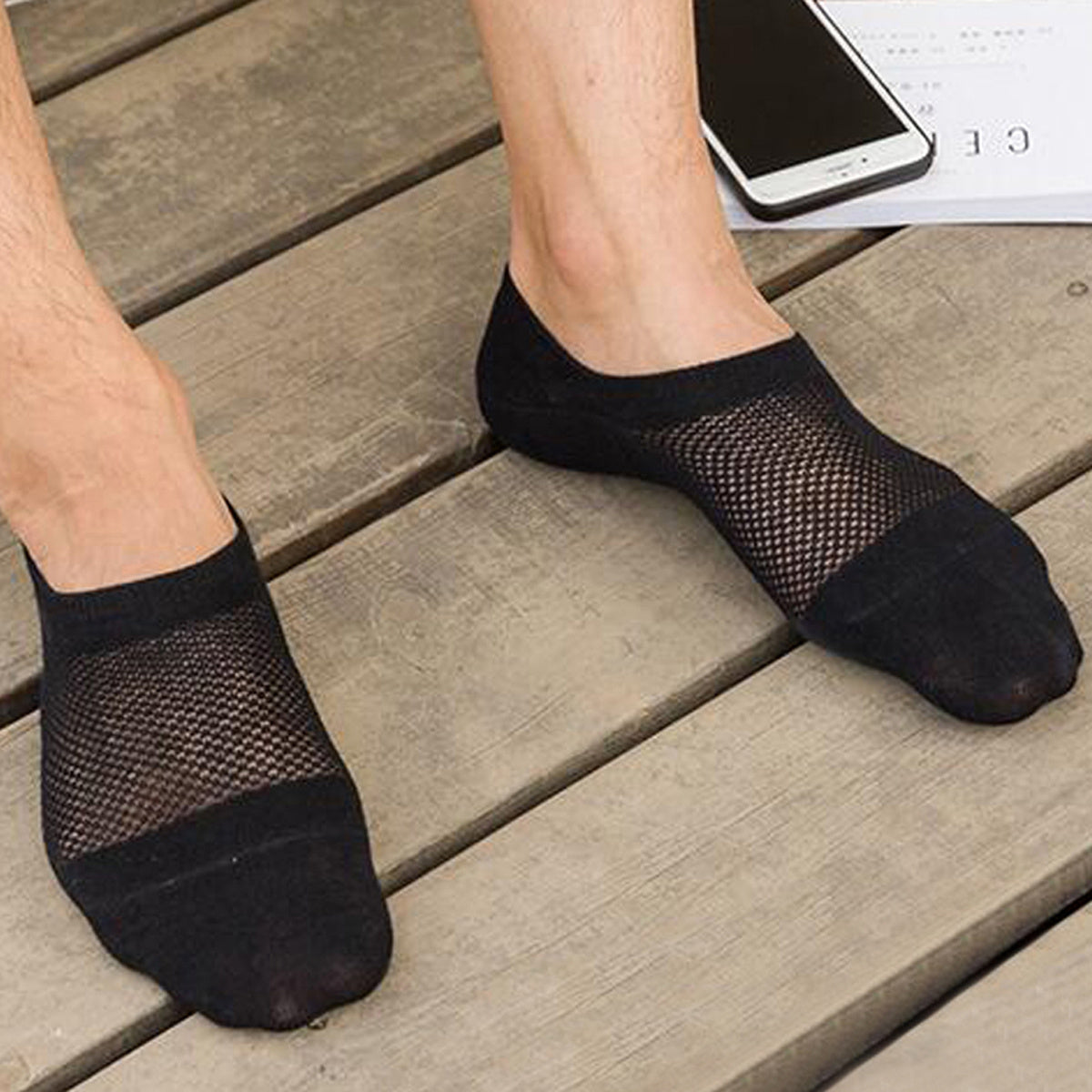 3pairs Men's Solid Pointelle Socks