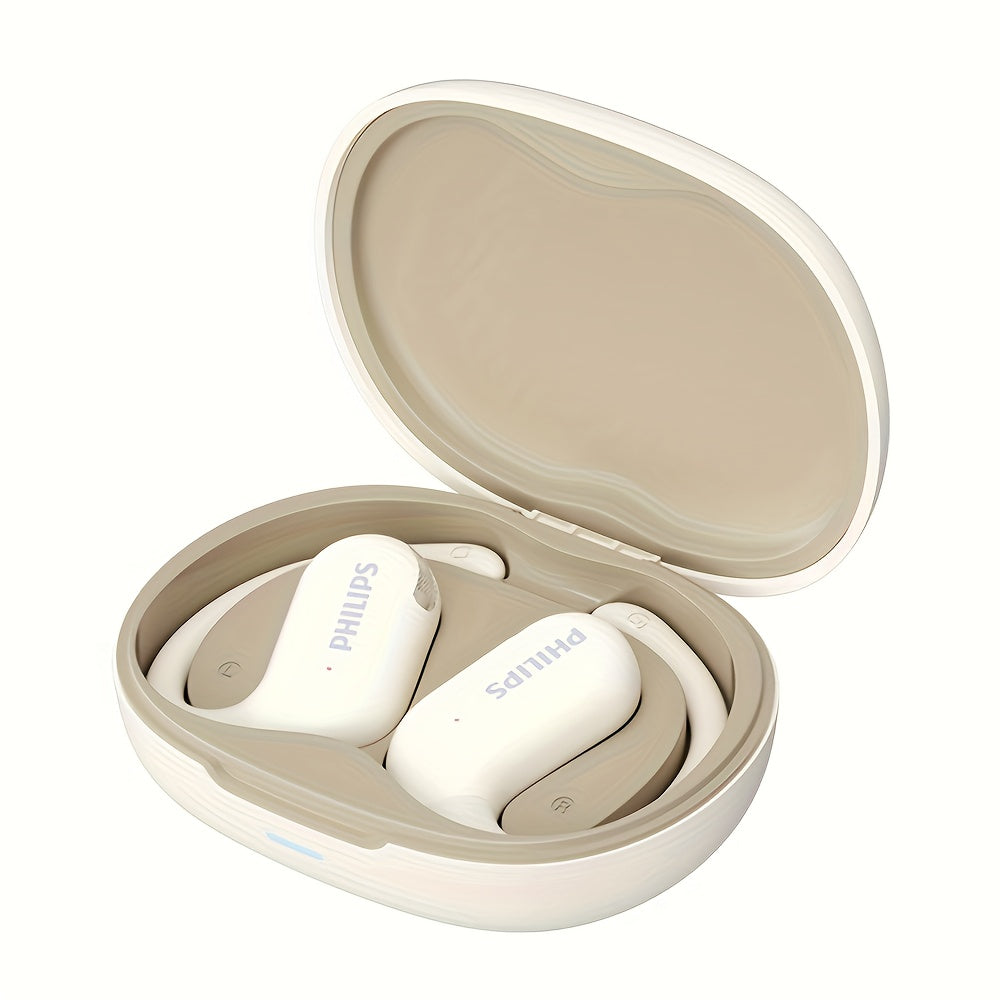 For Philips Wireless Earbuds with Ear Hook Design, Long Battery Life, Touch Control, Wireless Charging Case, Open-Back Sports Headphones for Running & Exercise, USB-C Charging, Condenser Microphone, Compatible with Cellphones