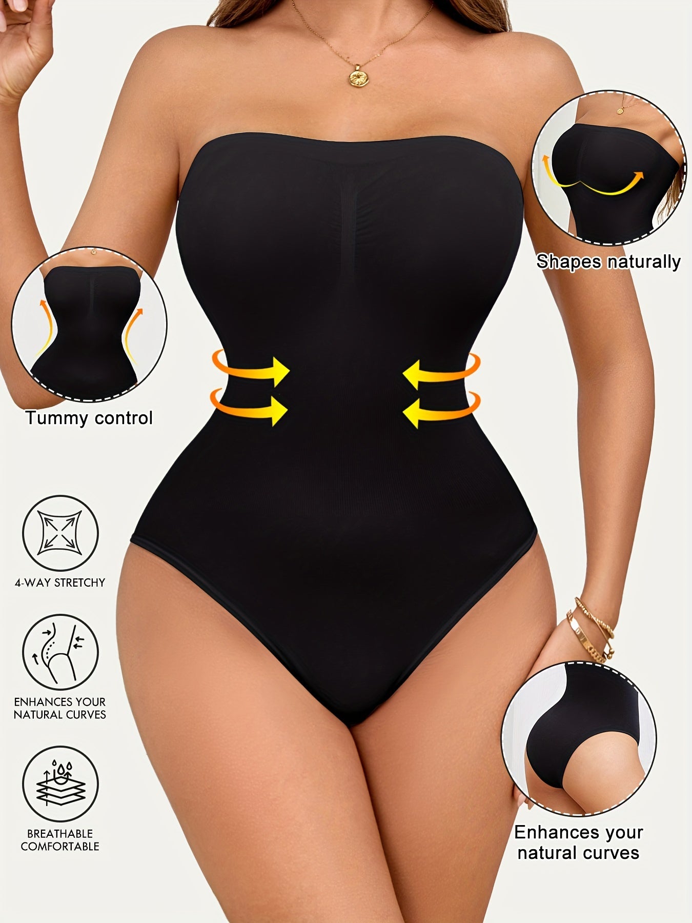 2-Pack Seamless Strapless Bodysuits for Women - High Support, Tummy Control, Knit Fabric, Solid Color, Breathable & Stretchy Shapewear