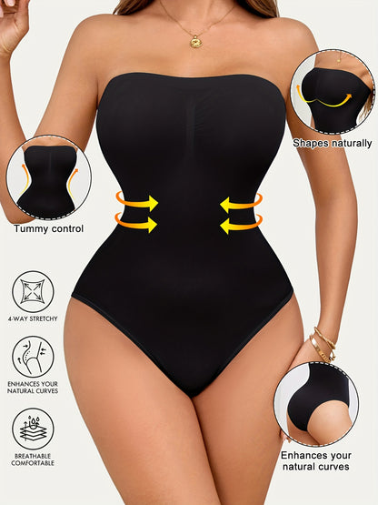 2-Pack Seamless Strapless Bodysuits for Women - High Support, Tummy Control, Knit Fabric, Solid Color, Breathable & Stretchy Shapewear