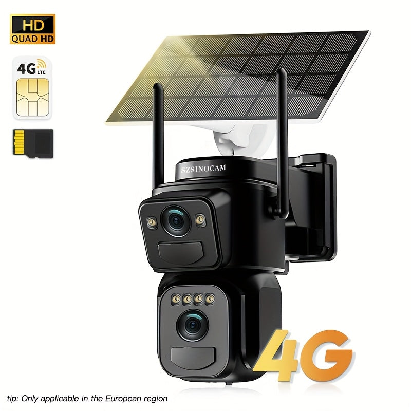 Solar-Powered 2G/3G/4G LTE Security Camera, 360° Viewing Angle, Includes SIM Card, Color Night Vision, PIR Motion Detection with Siren Alerts,4G Connectivity, Adjustable Height, Rechargeable Battery - Ideal for Rural Propert