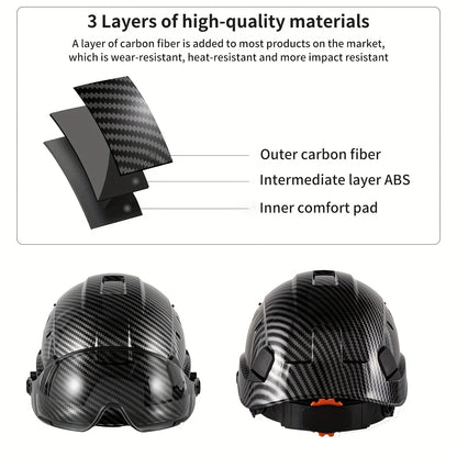 1 Set LOEBUCK Safety Helmet With Visor And Earmuffs, Logging Chainsaw Helmet, Carbon Fiber Patterned Safety Helmet For Lawn Mowing, Black Graphite Pattern, With Smoked Mask And Earmuffs