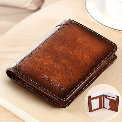 Men's Genuine Leather Premium Slim Driver's License Card Holder, Trendy 3-Fold Wallet, Top-Grain Cowhide, Large Capacity RFID Blocking Credit Card Holder, Portable Cash Work Business Commuter Office Anniversary Couple Birthda
