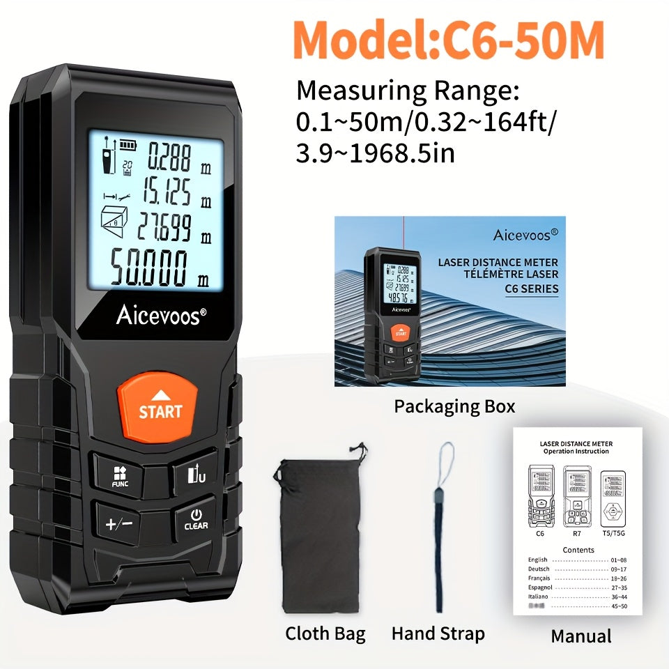 AICEVOOS High Precision Digital Laser Distance Meter, 50-120m Range, Battery-Powered, Rubber Casing, Electronic Measuring Tape for Industrial Measurement, Measurement Tool|Digital Distance Meter|Rubber Casing Tape