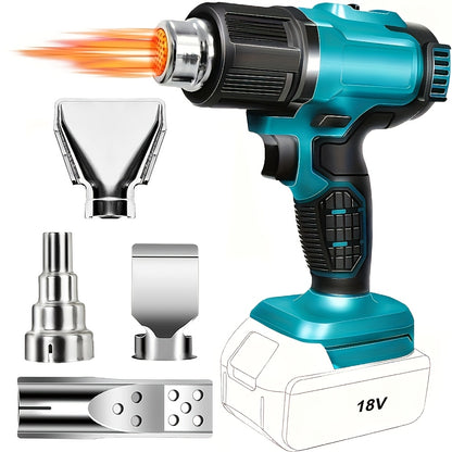 Cordless Heat Gun, Hot Air Gun Compatible With Makita 18V Battery, Dual Temp Setting Max 1022°F (550°C), 3 Nozzle For Crafts, Shrinking PVC, Wrapping And Paint Stripping (No Battery)