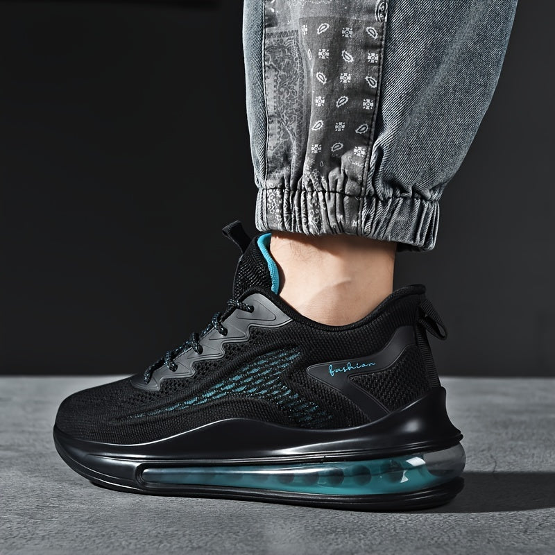 2023 New Men's Running Shoes - Shock-Absorbing Breathable Fabric &amp; PU Cushioning, All-Season Athletic Sneakers with Sport Control Technology, Black Lace-Up Design for Gym, Jogging &amp; Casual Wear