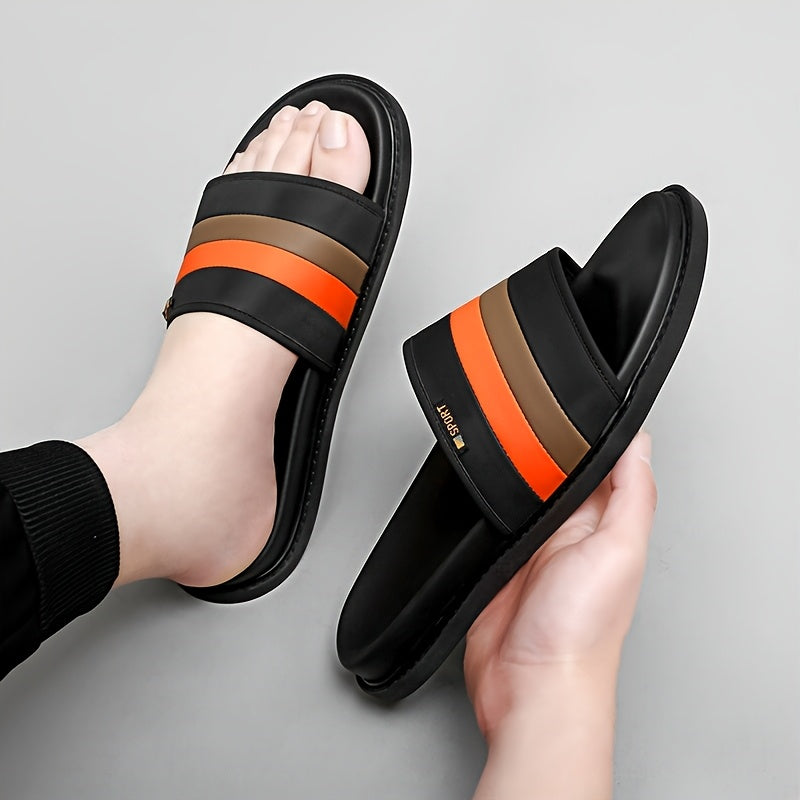 Men's Casual Slip-On Slippers - Breathable Synthetic & Rubber Sole, Lightweight Comfortable Indoor/Outdoor House Shoes with Random Pattern Design, House Slippers