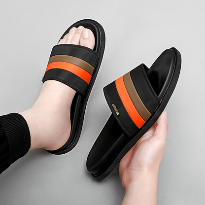 Men's Casual Slip-On Slippers - Breathable Synthetic & Rubber Sole, Lightweight Comfortable Indoor/Outdoor House Shoes with Random Pattern Design, House Slippers