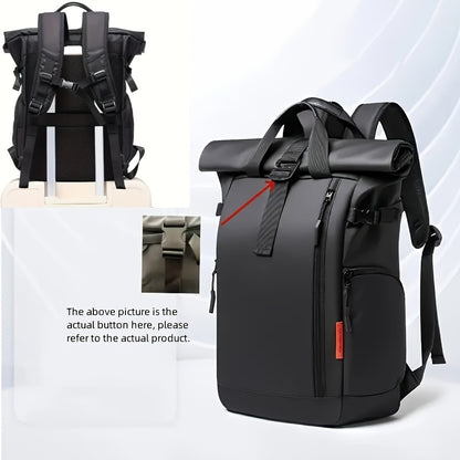 Stylish Business Backpack with Rolling Design, Men's Outdoor Commuter Bag, Casual Daypack Suitable for Outings and Leisure Travel, 15.6-inch Laptop Sleeve