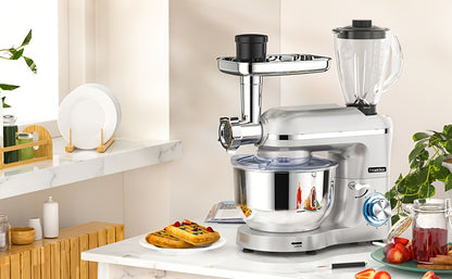 Homlee 6 in 1 Multifunctional Stand Mixer with 5.5L Stainless Steel Bowl, 2000W 6 Speed Tilt-Head Meat Grinder, Juice Blender with 1.5L Glass Jar, Multi-Functional Food Processor, Commercial Mixers for Most Home Cooks Beater