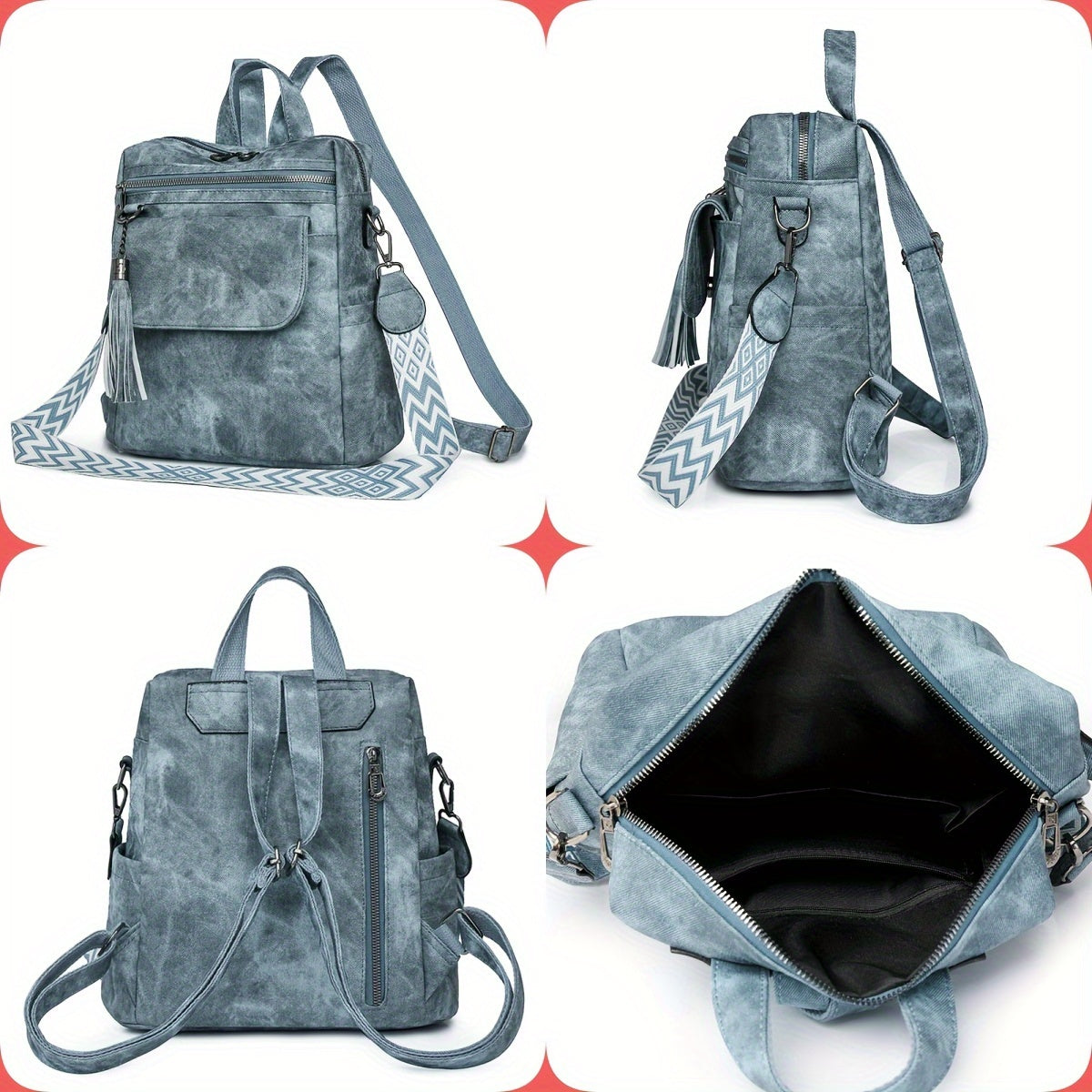 Retro Women's shoulder bag and backpack with detachable straps suitable for daily work and storage