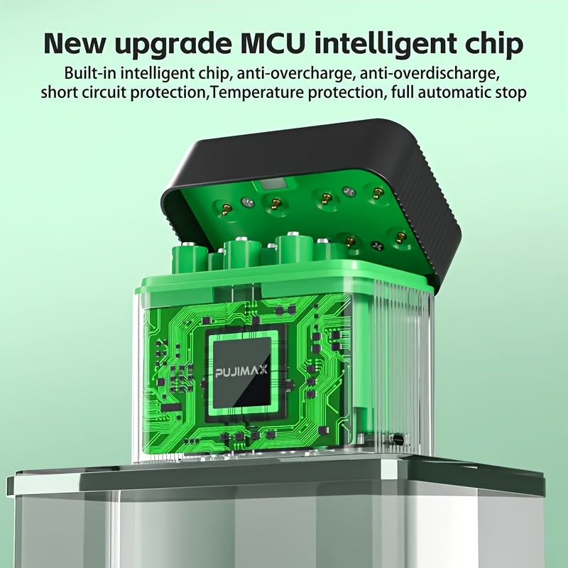 PUJIMAX 8-Pack High-Capacity 4255mWh & 1100mWh AA+AAA Lithium with 8-Slot Fast Charger - Long-Lasting Power, Over-Voltage/Over-Current/Over-Heat/Over-Temperature/Over-Voltage Protection, Compatible with Smartphones, Laptops,