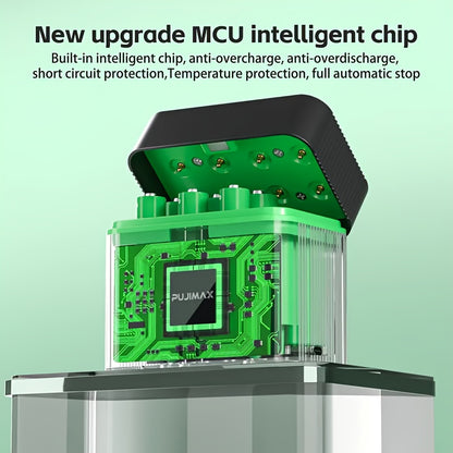 PUJIMAX 8-Pack High-Capacity 4255mWh & 1100mWh AA+AAA Lithium with 8-Slot Fast Charger - Long-Lasting Power, Over-Voltage/Over-Current/Over-Heat/Over-Temperature/Over-Voltage Protection, Compatible with Smartphones, Laptops,