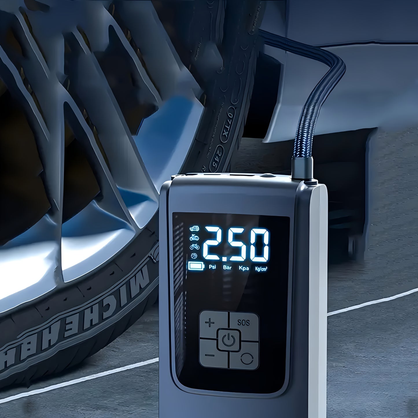 Portable Tire Inflator Air Compressor with Pressure Gauge - 150PSI Electric Pump with LED Flash Screen, 2000mAh Rechargeable Lithium Battery, USB Charging, for Cars, Motorcycles, Bicycles, Balls