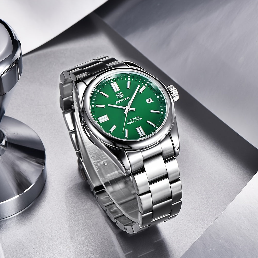 1pc BENYAR Men's Mechanical Wristwatch, 10Bar Waterproof Automatic Watch, Stainless Steel Sports Diving Watch For Men, Ideal choice for Gifts