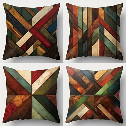 4-Pack Contemporary Geometric Throw Cushion Covers for Sofa, Machine Washable, Printed Zipper Closure, Versatile Room Decor, Woven Polyester Decorative Case Set for Living Room, Bedroom, Patio Furniture