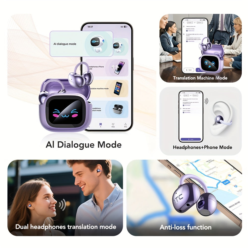 1pc HTC NE32 AI Translation Headset with 134+ Language Support, Wireless 6.0 Wireless, Touch Controls & Built-in Mic, Real-Time Translation Device for Travel, Business, Study, Sports - Compatible with Smartphones (USB-C Charg