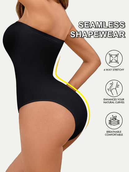 2-Pack Seamless Strapless Bodysuits for Women - High Support, Tummy Control, Knit Fabric, Solid Color, Breathable & Stretchy Shapewear