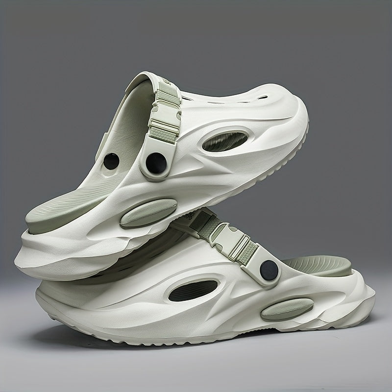 Sandálias de verão unissexo em EVA - Leves, respiráveis, antiderrapantes e confortáveis ​​para a praia, caminhadas e uso casual. Sola macia, bico aberto, design elegante em preto e branco. Calçado de verão | Material EVA