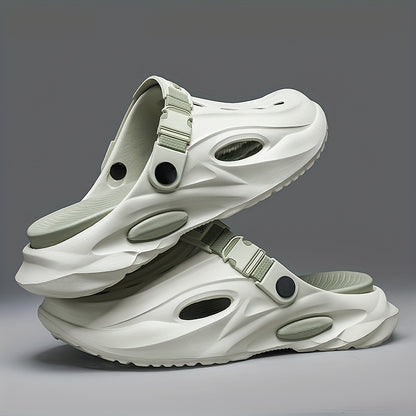 Sandálias de verão unissexo em EVA - Leves, respiráveis, antiderrapantes e confortáveis ​​para a praia, caminhadas e uso casual. Sola macia, bico aberto, design elegante em preto e branco. Calçado de verão | Material EVA