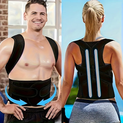 1 Adjustable Back Support for Men & Women | Upper and Lower Back Stabilization with Waist Stability, Breathable Mesh Design | Casual Posture Corrector