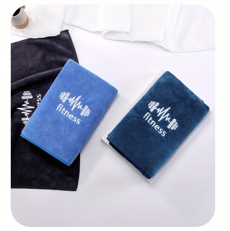 1pc Unisex Quick-Dry Sports Towel with Oversized Sleeve, Embroidered Fitness Motif, Ultra-Absorbent Gym Mat for Running, Outdoor, Badminton, Basketball - 40x95cm